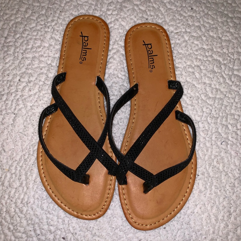 Palm black glittery sandals